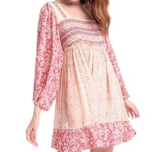 Myra Embroidered Mini Peasant Dress L